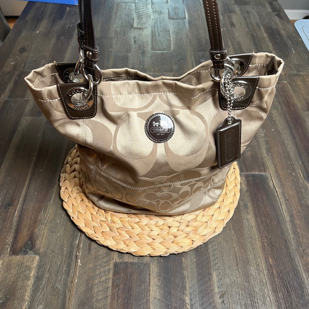 Coach Signature Jacquard Tote Bag Champagne Brown 20864M Y2K